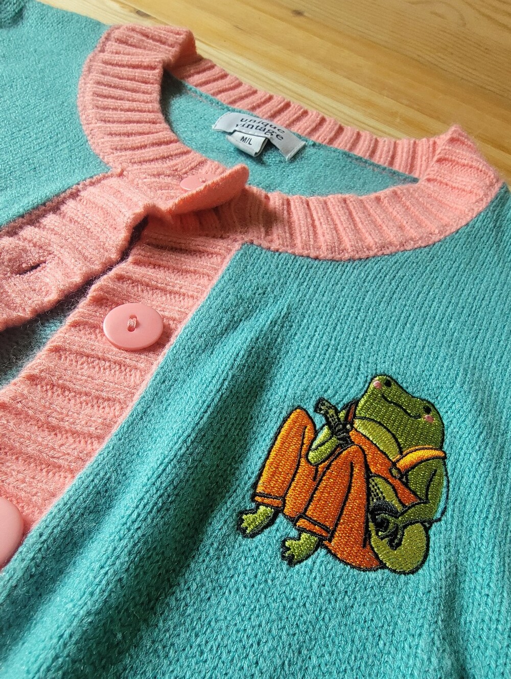 Unique Vintage Frog Embroidered Cardigan